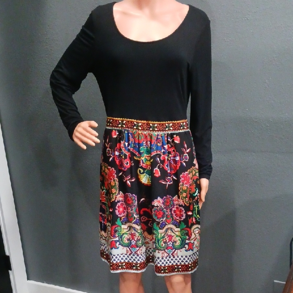 Beige By Eci Long Sleeve Multicolor-Color Paisley Floral Print Skirt Midi Dress